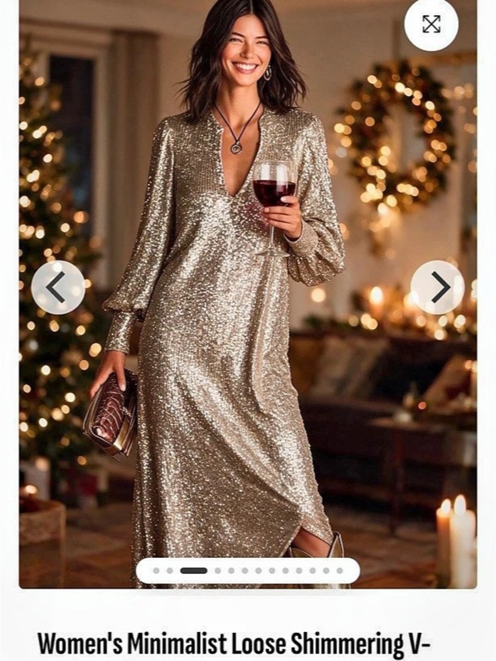 MOEDESEES Women's Minimalist Loose Shimmering V-neck Maxi Party Dress Sequin